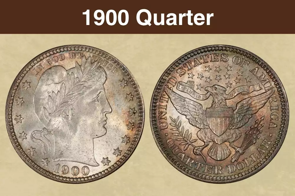 1900 Barber Quarter obverse and reverse showing Liberty portrait and eagle
