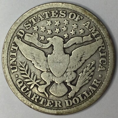 1900 Barber Quarter struck-through error showing area of missing detail from die obstruction