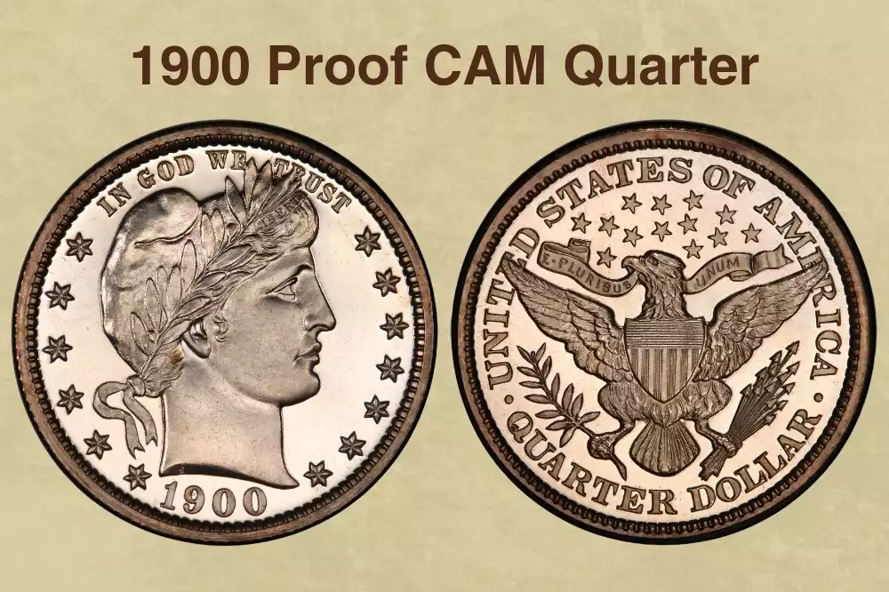 1900 Barber Quarter grading strip showing four condition grades from Good through Mint State